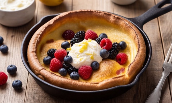 Dutch baby: oven pancake with lemon ricotta and berries